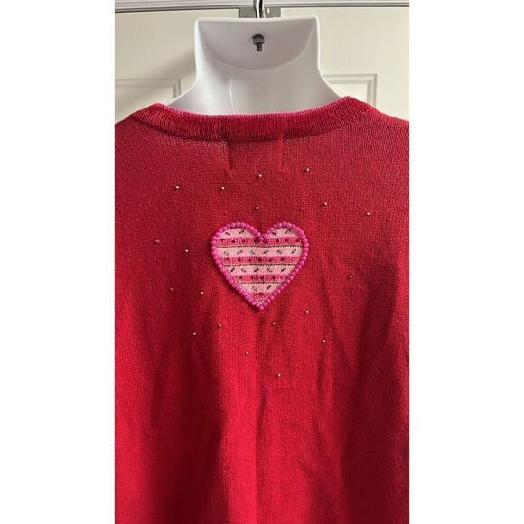 The Quacker Factory Valentine Cardigan Sweater Beaded Hearts Red/Pink Medium - Picture 14 of 16